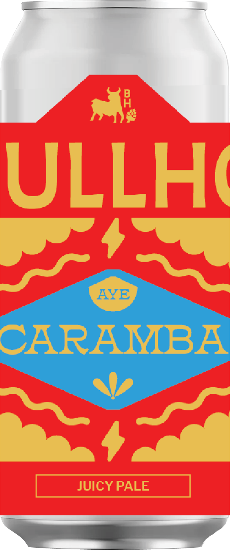 Silver can with red and blue design featuring the brand 'ULLHO' and 'Caramba'.