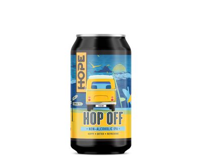 Hop Off is a hoppy and bitter, full bodied NA IPA. Citra and Galaxy hops bring bags of fresh citrus fruit flavours and aromas, perfectly complementing its bitterness.