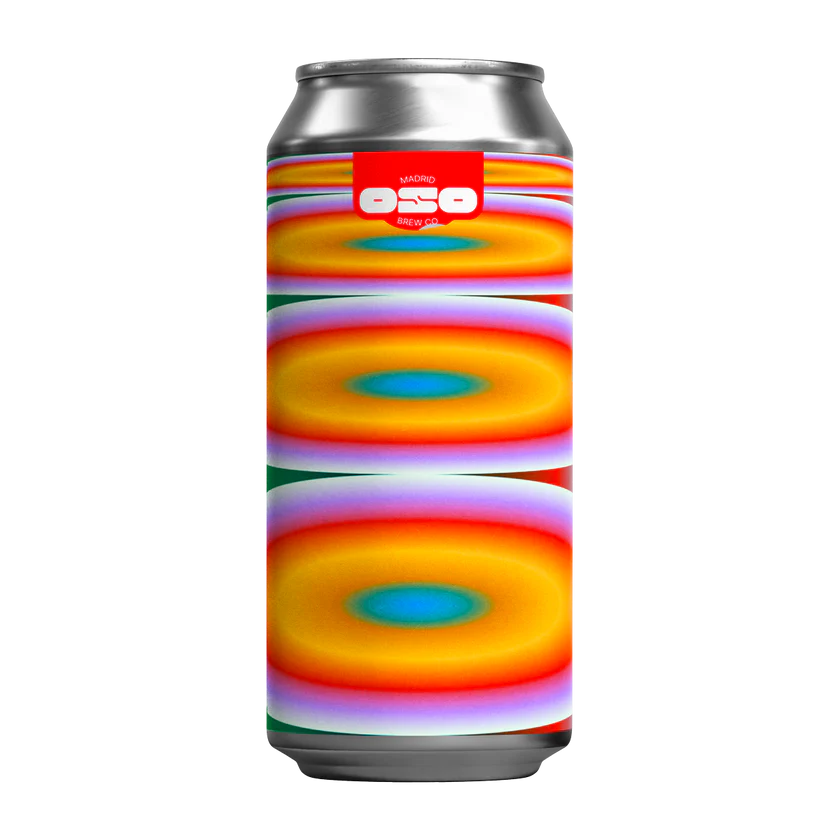 Multicolored can with a brand logo on a white background