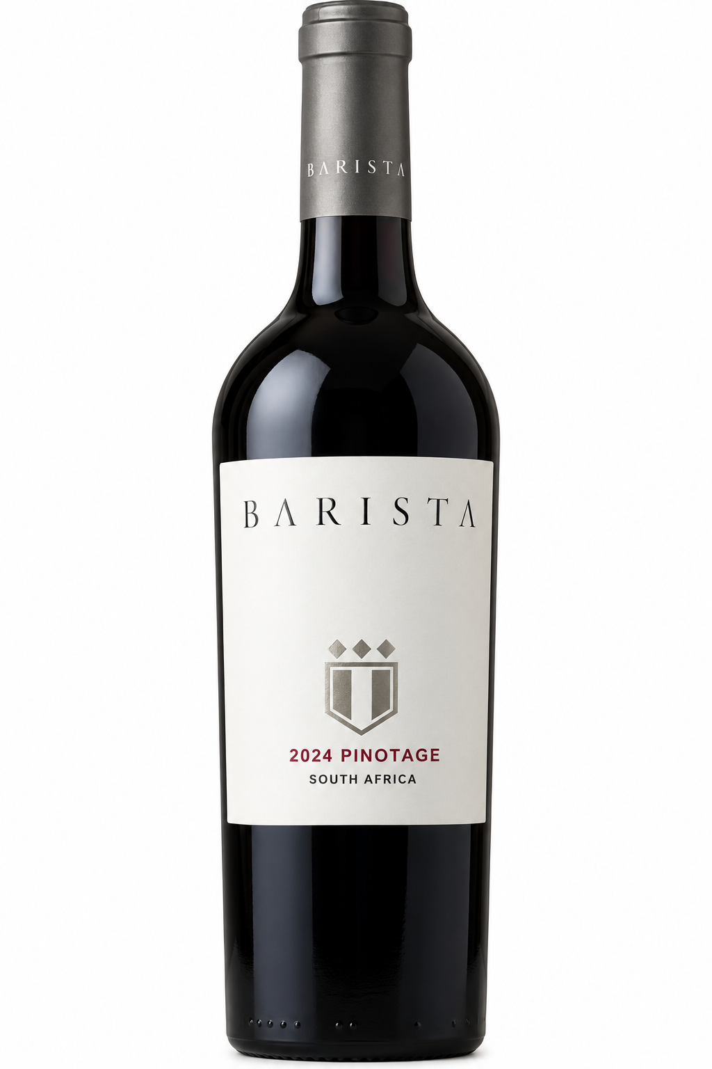 Barista Pinotage 2024 wine bottle on pure white background