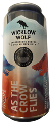 Wicklow Wolf beer can with branding and design elements.
