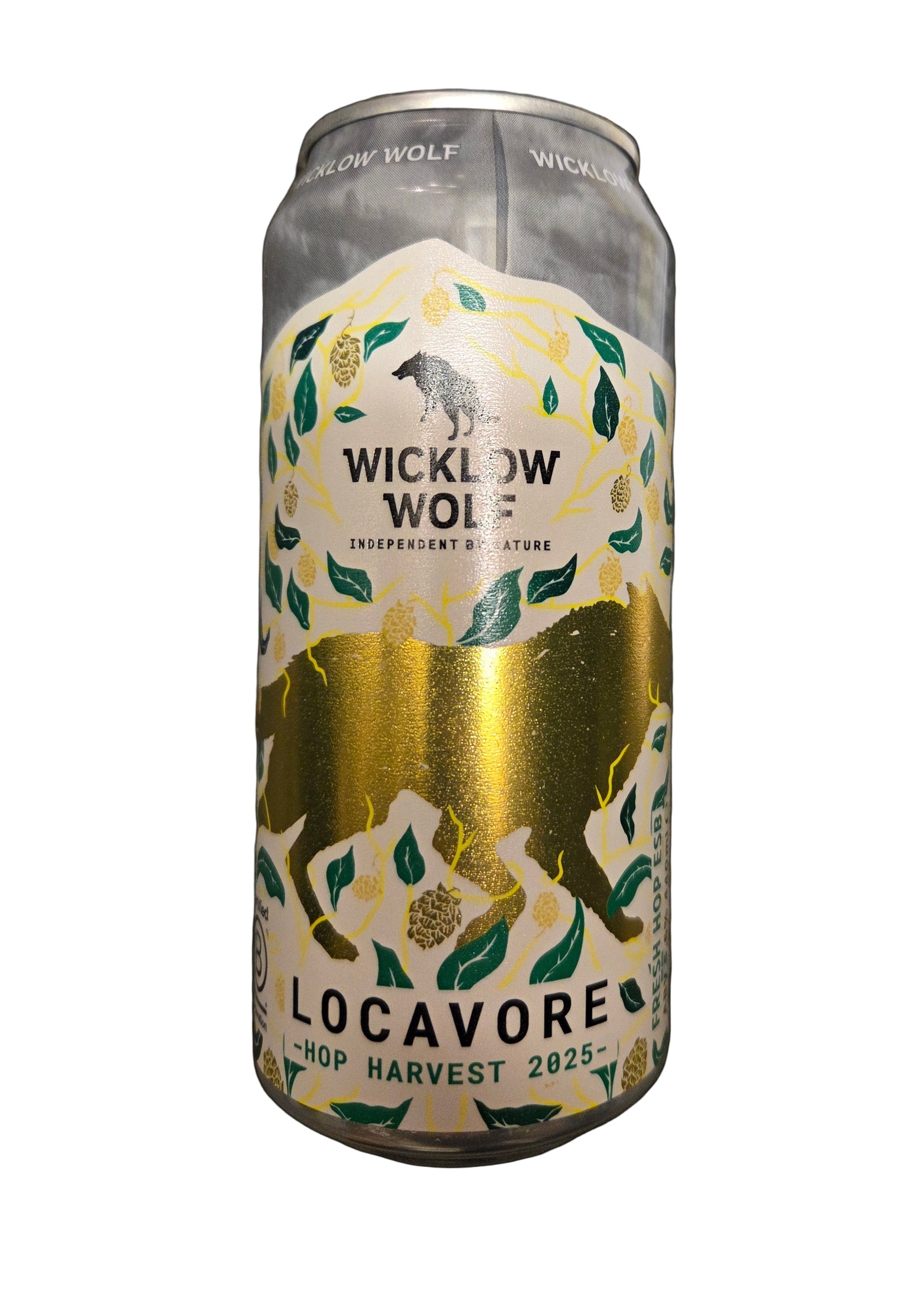 Cans of Locavore and Wicklow Wolf beer on a textured surface