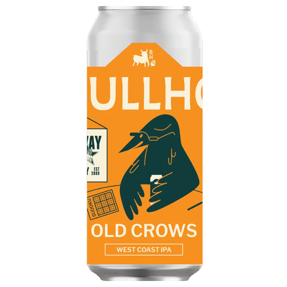 Can of Ullh Old Crows West Coast IPA with orange label and silver can.