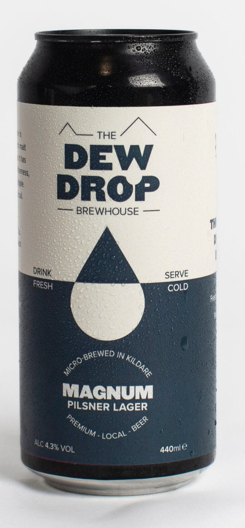 Can of Dew Drop Brewhouse Magnum Pilsner Lager on a white background