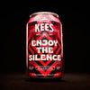 Kees beer can with red and black design on a dark background