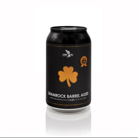Black can with a clover leaf design on a white background