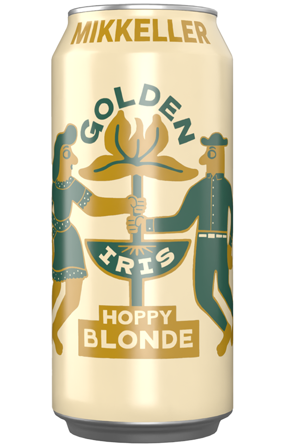Mikkeller Golden Iris Hoppy Blonde beer can on a white background