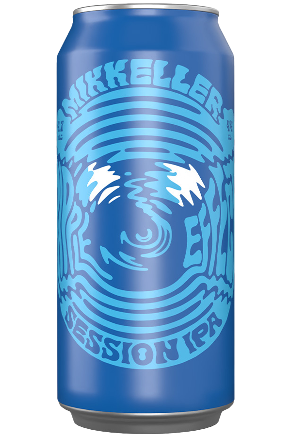 Blue can of Mikkeller Session IPA on a white background