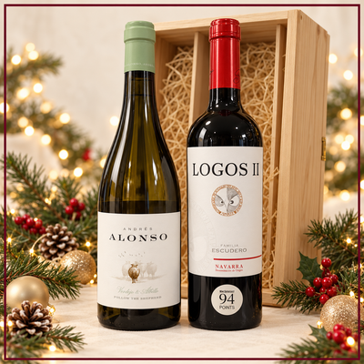 Spanish Splendor with Andrés Alonso Verdejo Albillo and Logos II Navarra in festive wooden gift presentation