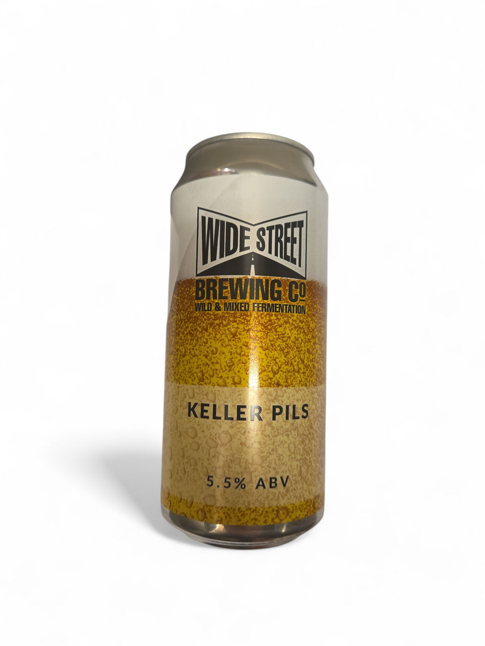 Wide Street Brewing Co. Keller Pils can on a white background