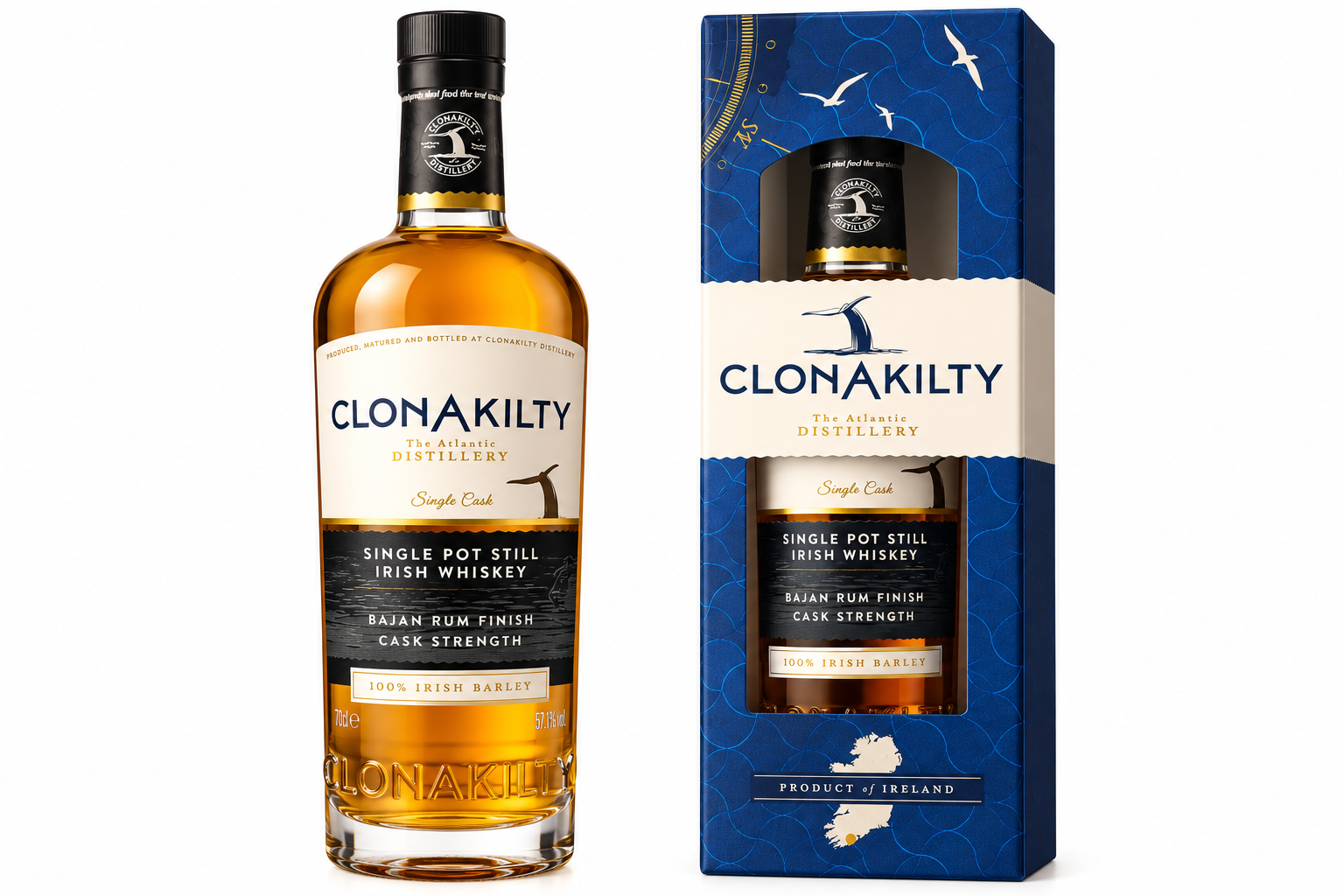 Clonakilty Single Pot Still Irish Whiskey Bajan Rum Finish Cask Strength with gift box