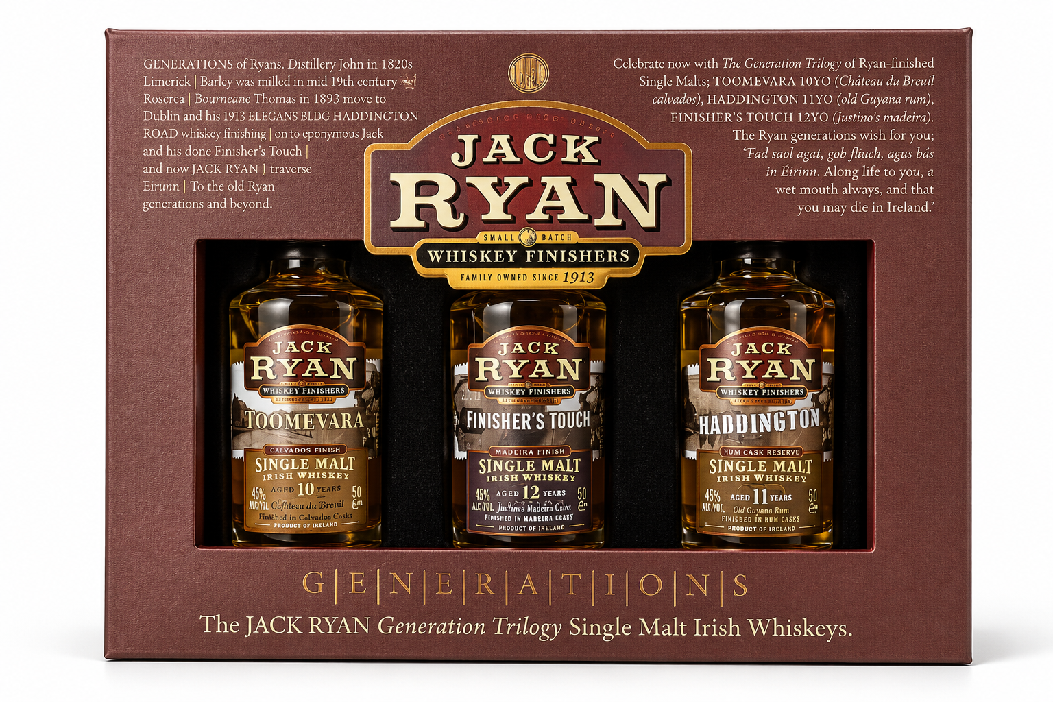 Jack Ryan Generations Trilogy Single Malt Irish Whiskey Gift Set 3 x 50ml