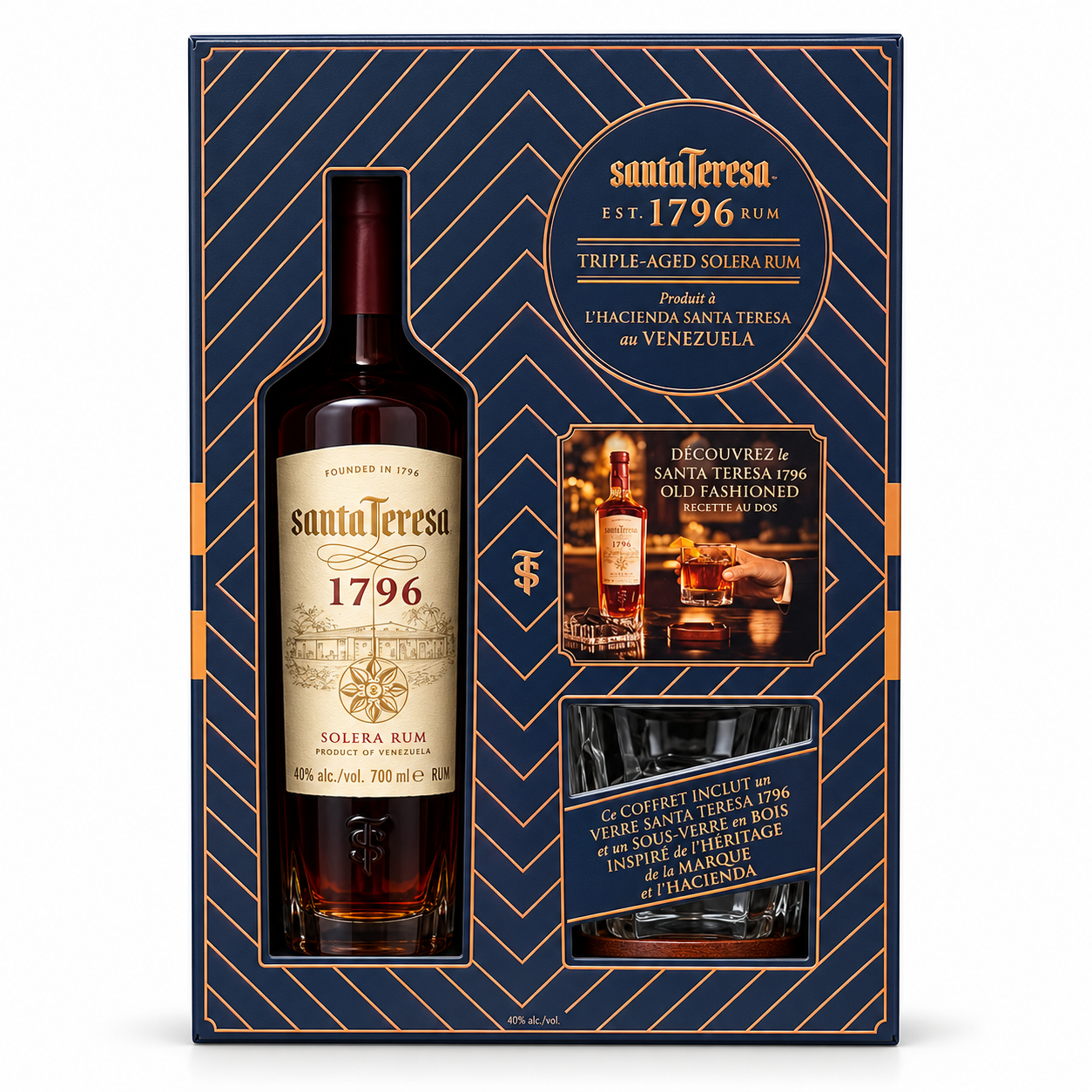 Santa Teresa 1796 Solera Rum Gift Set with Glass & Wooden Coaster