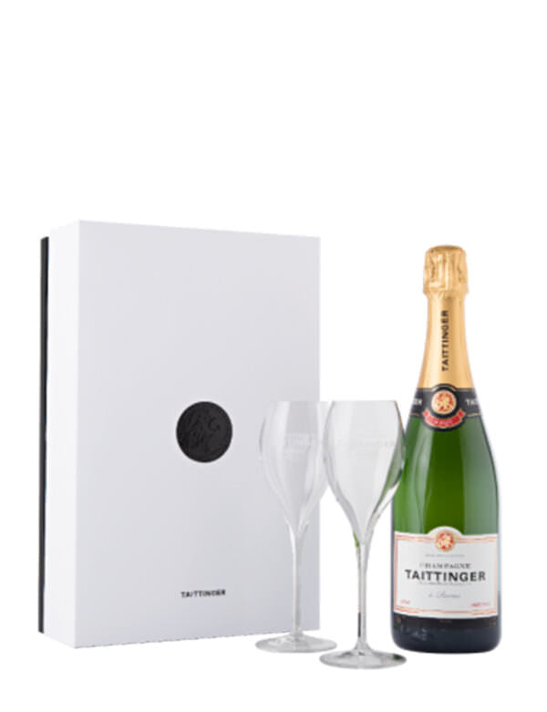 Champagne Taittinger Brut Reserve and 2 Glass Gift Set